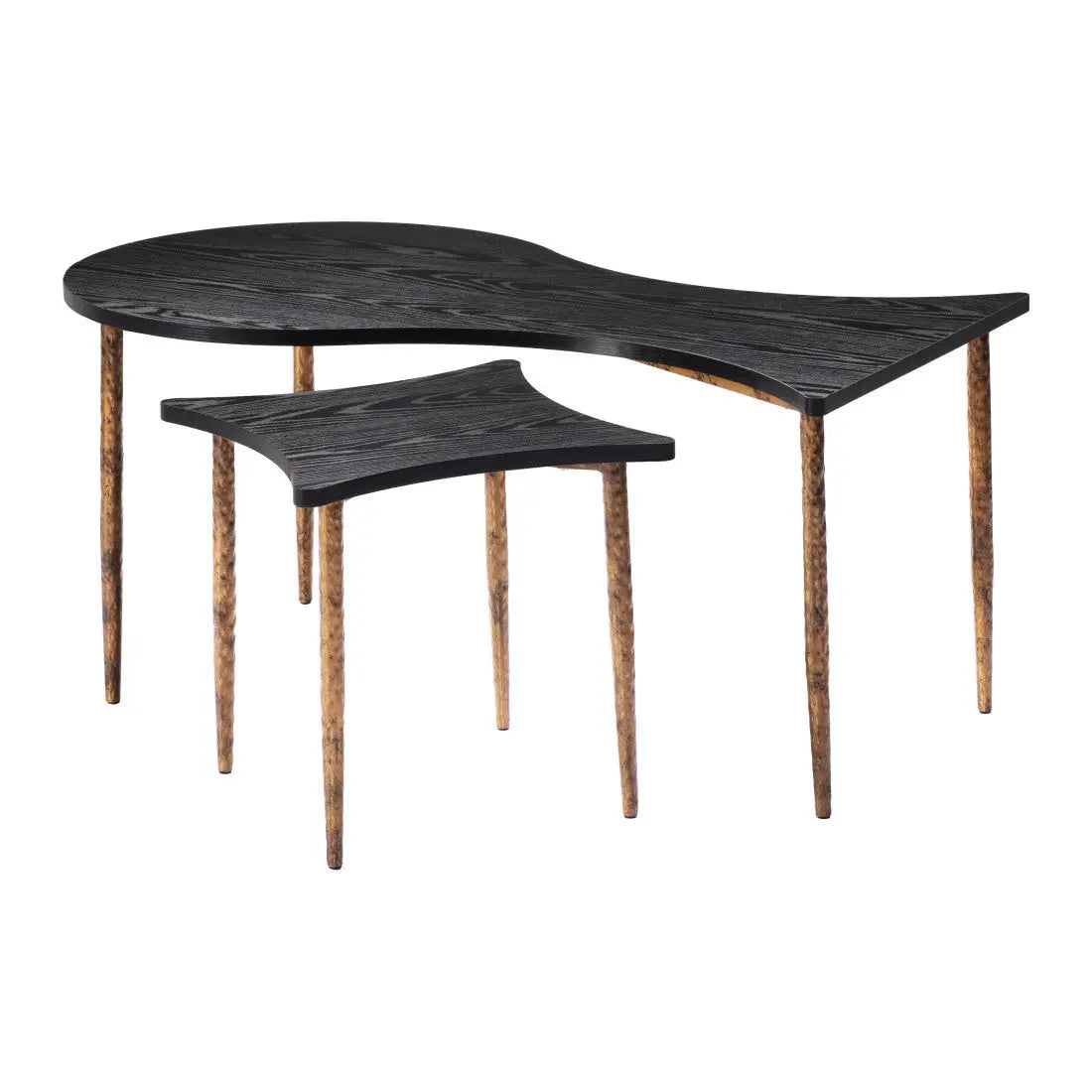 Set of Two Black and Bronze Wood and Steel Free Form Coffee And End Table Homeroots Living Room