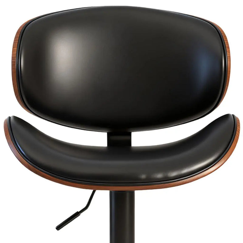 Set of Two Black and Brown Faux Leather Wood And Aluminum Adjustable Height Swivel Bar Chairs Homeroots Living Room