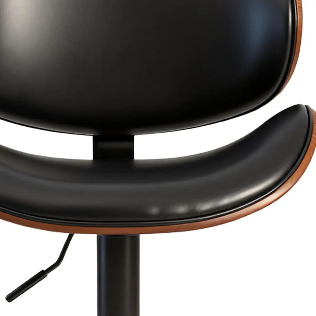 Set of Two Black and Brown Faux Leather Wood And Aluminum Adjustable Height Swivel Bar Chairs Homeroots Living Room