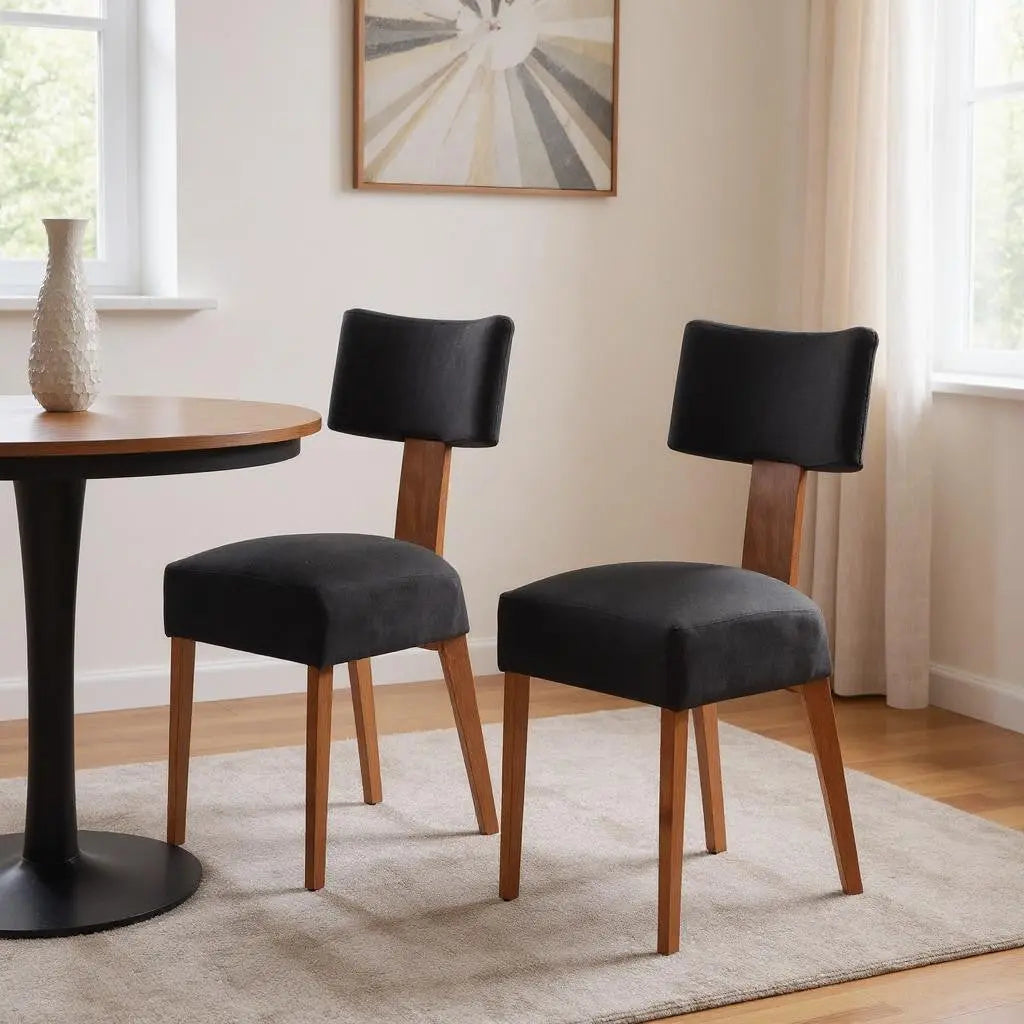 Set of Two Black and Brown Linen Dining Side Chairs Homeroots Kitchen & Dining