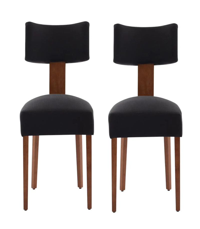 Set of Two Black and Brown Linen Dining Side Chairs Homeroots Kitchen & Dining