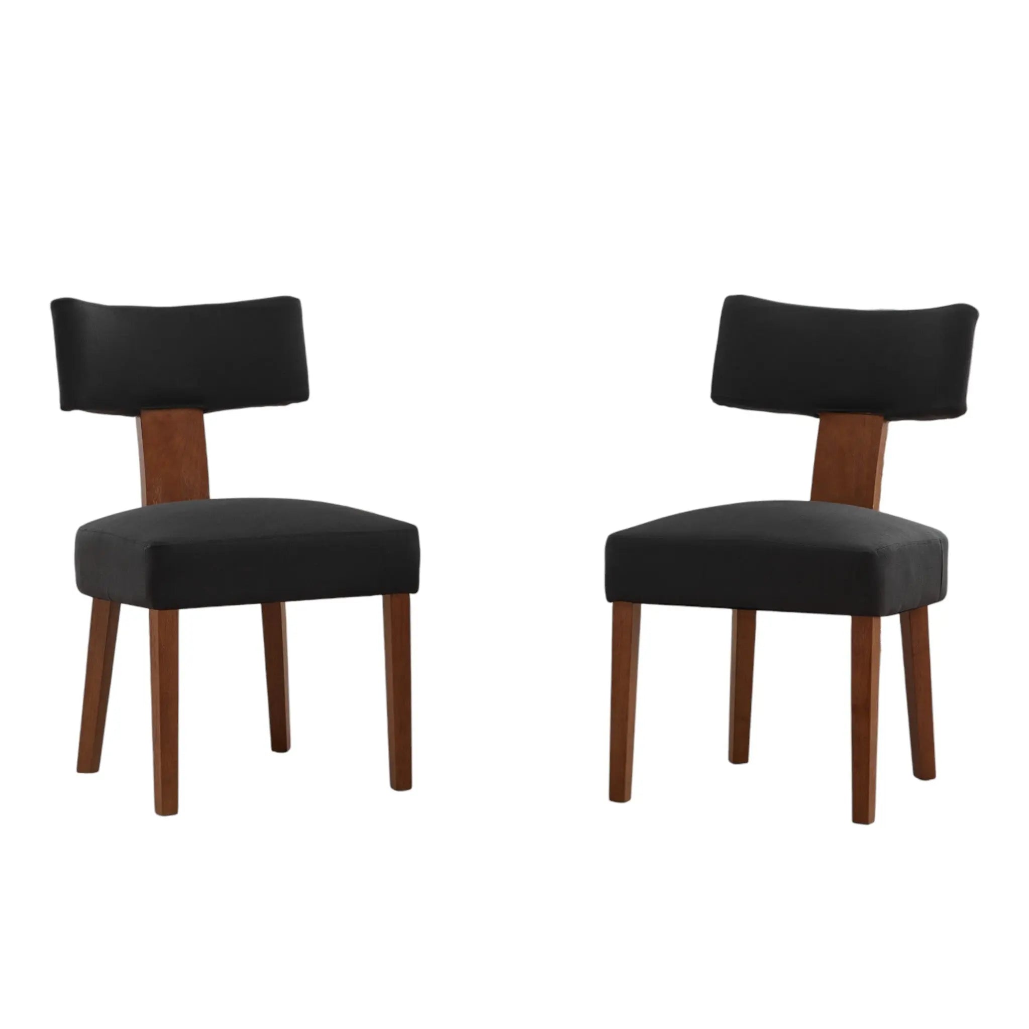 Set of Two Black and Brown Linen and Solid Wood Dining Side Chairs Homeroots Kitchen & Dining