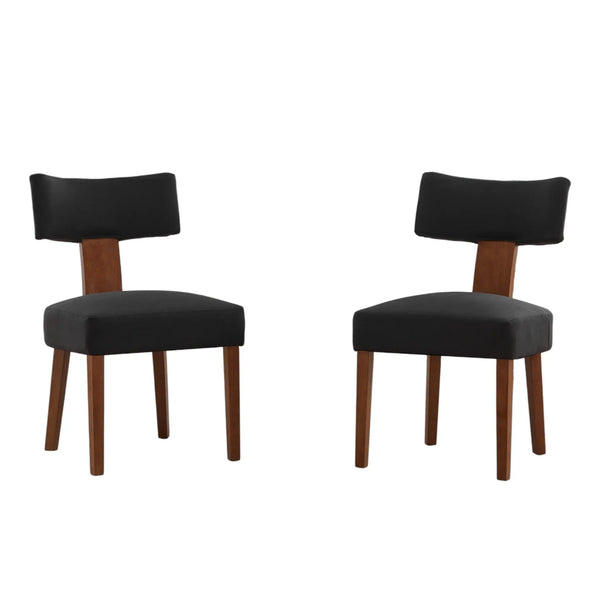 Set of Two Black and Brown Linen and Solid Wood Dining Side Chairs Homeroots Kitchen & Dining