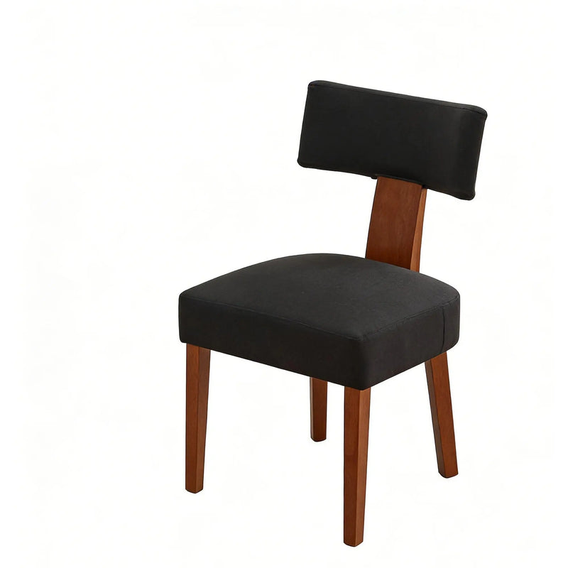 Set of Two Black and Brown Linen and Solid Wood Dining Side Chairs Homeroots Kitchen & Dining