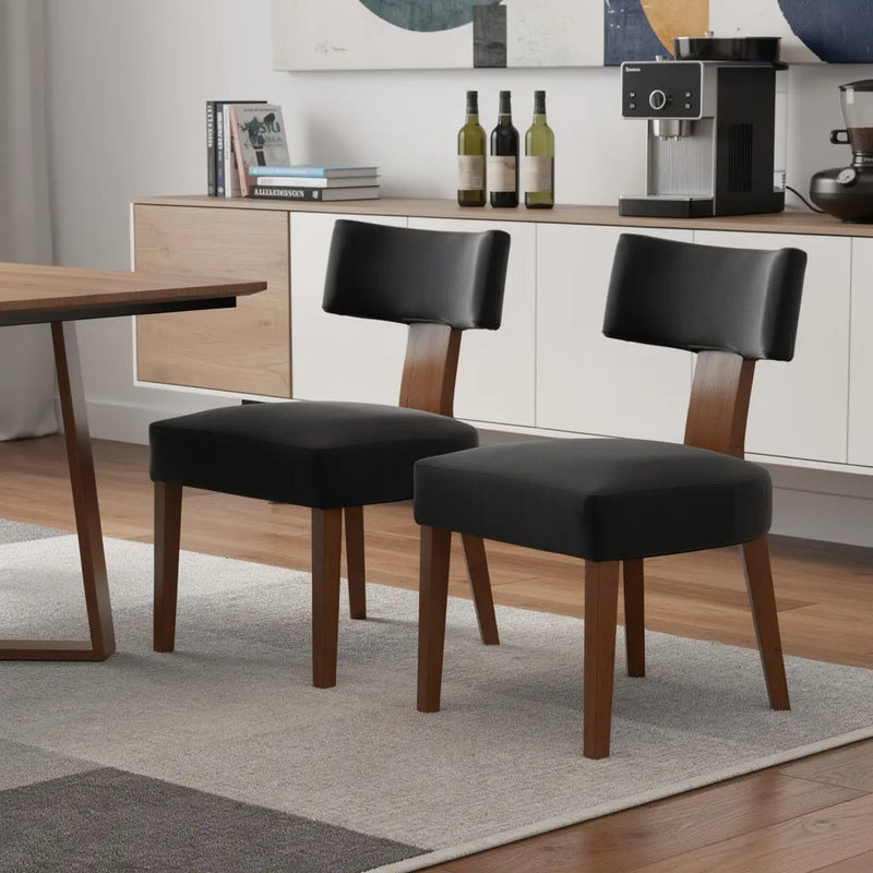 Set of Two Black and Brown Linen and Solid Wood Dining Side Chairs Homeroots Kitchen & Dining