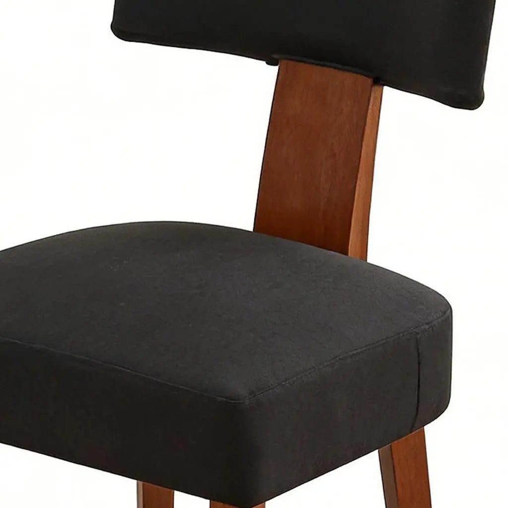 Set of Two Black and Brown Linen and Solid Wood Dining Side Chairs Homeroots Kitchen & Dining