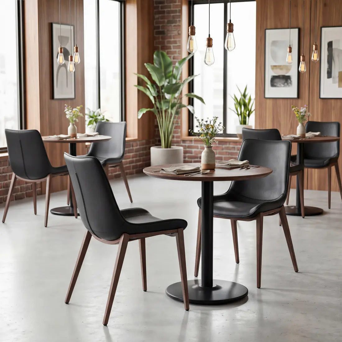 Set of Two Black and Brown Upholstered Faux Leather Dining Side Chairs Homeroots Kitchen & Dining