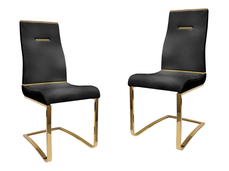 Set of Two Black and Gold Faux Leather Dining Side Chairs Homeroots Kitchen & Dining
