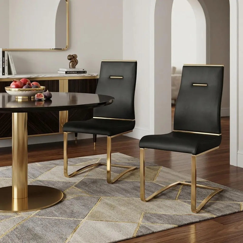 Set of Two Black and Gold Faux Leather Dining Side Chairs Homeroots Kitchen & Dining