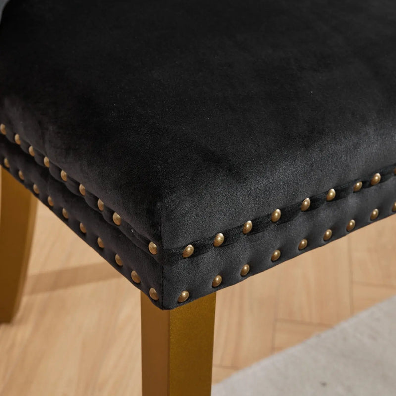 Set of Two Black and Gold Tufted Velvet Dining Side Chairs Homeroots Kitchen & Dining