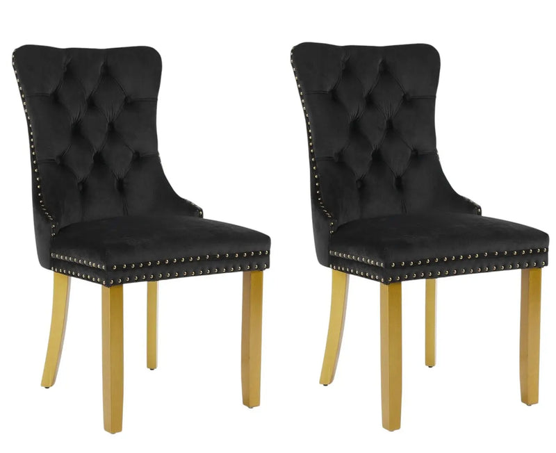 Set of Two Black and Gold Tufted Velvet Dining Side Chairs Homeroots Kitchen & Dining