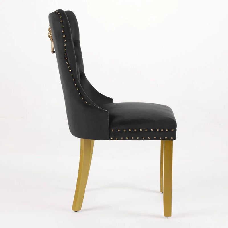 Set of Two Black and Gold Tufted Velvet Dining Side Chairs Homeroots Kitchen & Dining