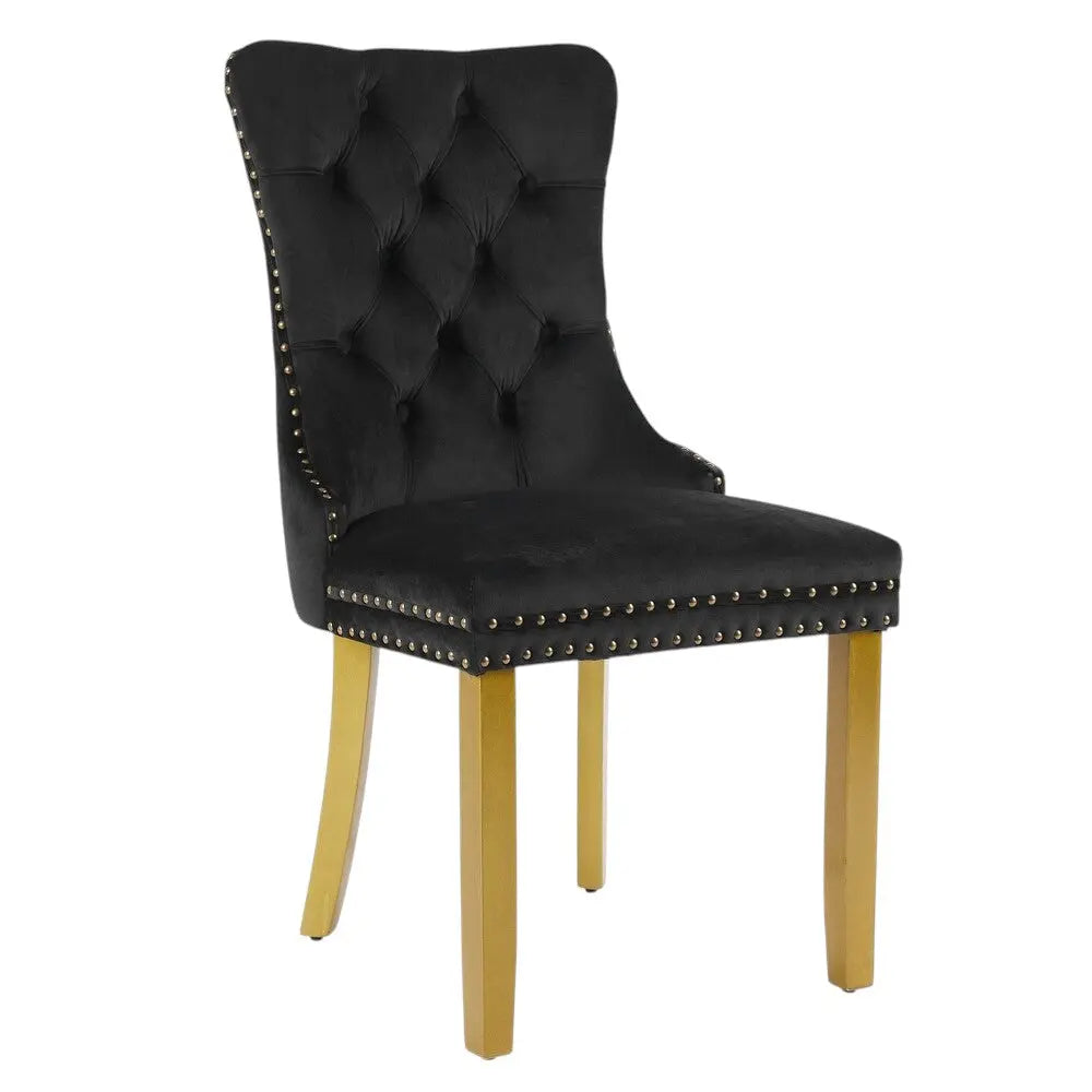 Set of Two Black and Gold Tufted Velvet Dining Side Chairs Homeroots Kitchen & Dining