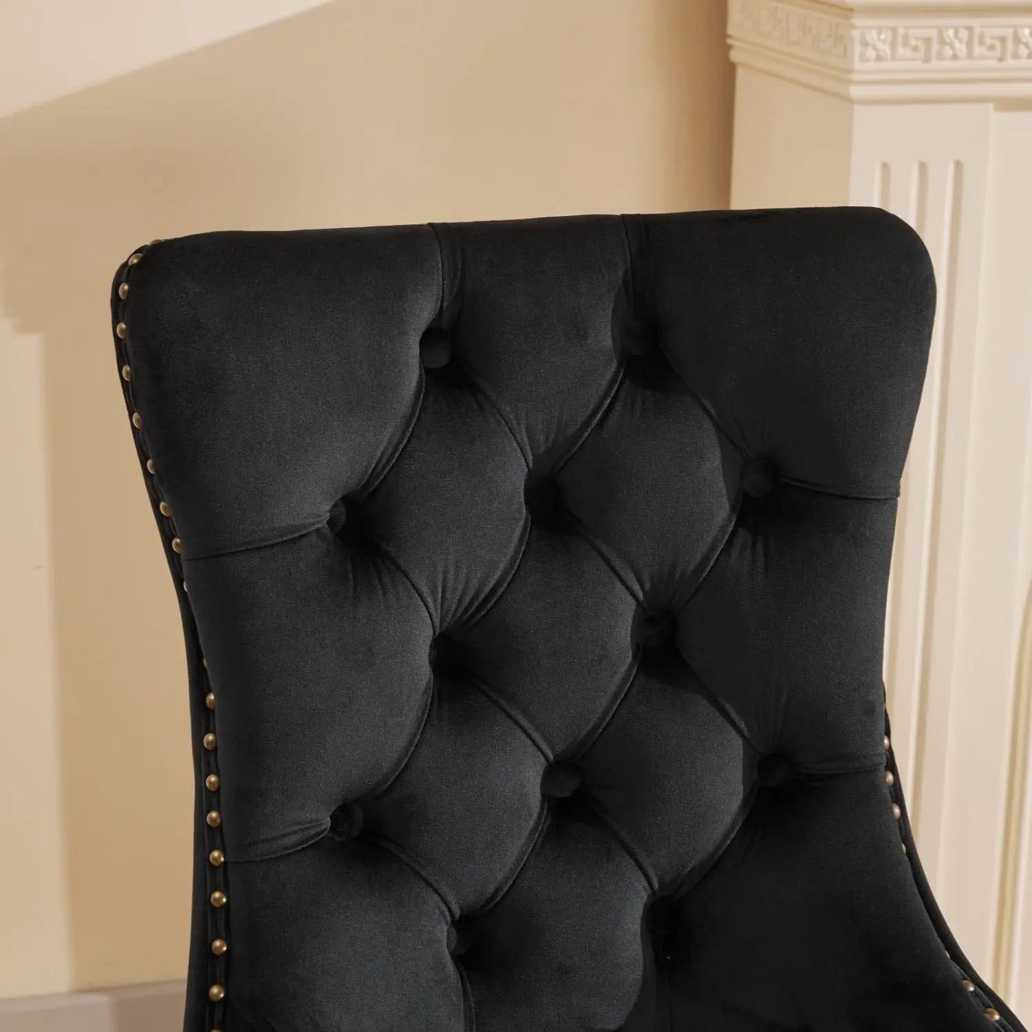 Set of Two Black and Gold Tufted Velvet Dining Side Chairs Homeroots Kitchen & Dining