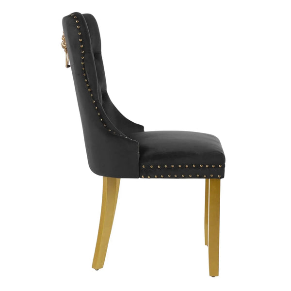 Set of Two Black and Gold Tufted Velvet Dining Side Chairs Homeroots Kitchen & Dining