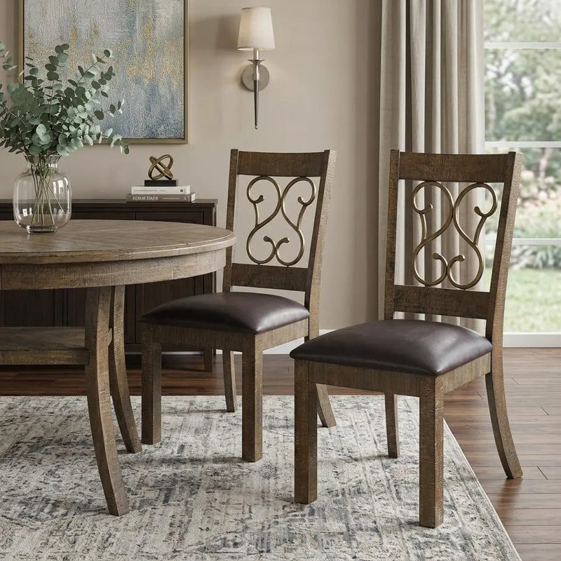 Set of Two Black and Redwood Faux Leather Open Back Dining Side Chairs Homeroots Kitchen & Dining