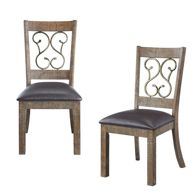 Set of Two Black and Redwood Faux Leather Open Back Dining Side Chairs Homeroots Kitchen & Dining