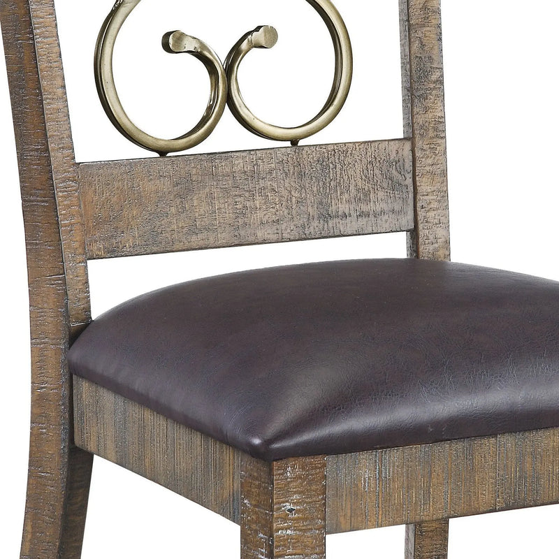 Set of Two Black and Redwood Faux Leather Open Back Dining Side Chairs Homeroots Kitchen & Dining