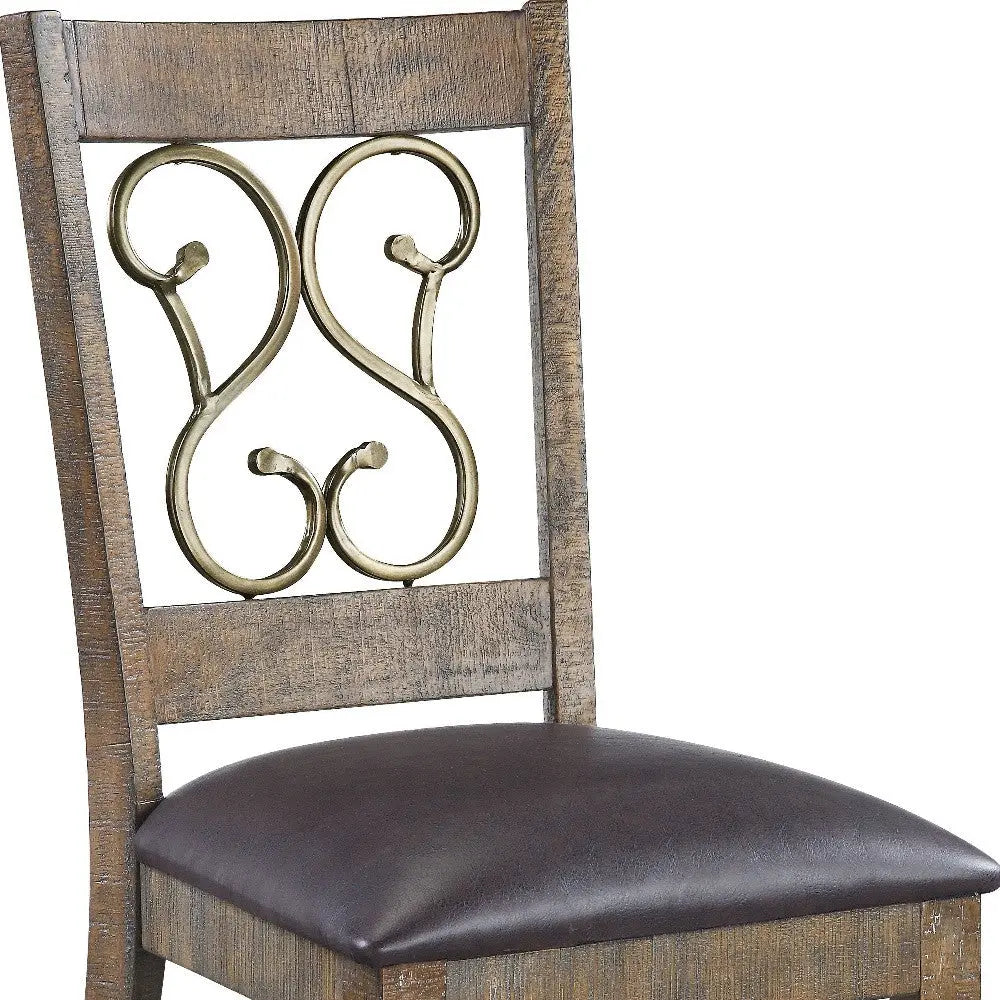 Set of Two Black and Redwood Faux Leather Open Back Dining Side Chairs Homeroots Kitchen & Dining