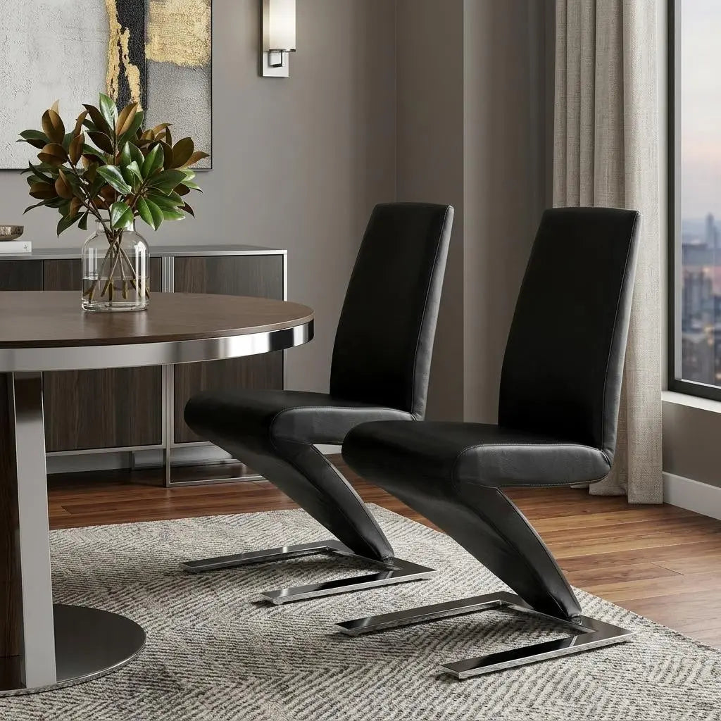 Set of Two Black and Silver Faux Leather Dining Side Chairs Homeroots Kitchen & Dining
