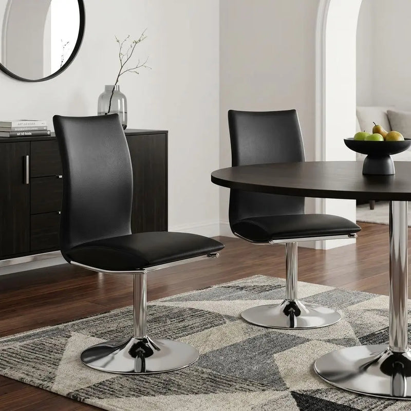 Set of Two Black and Silver Faux Leather Dining Side Chairs Homeroots Kitchen & Dining