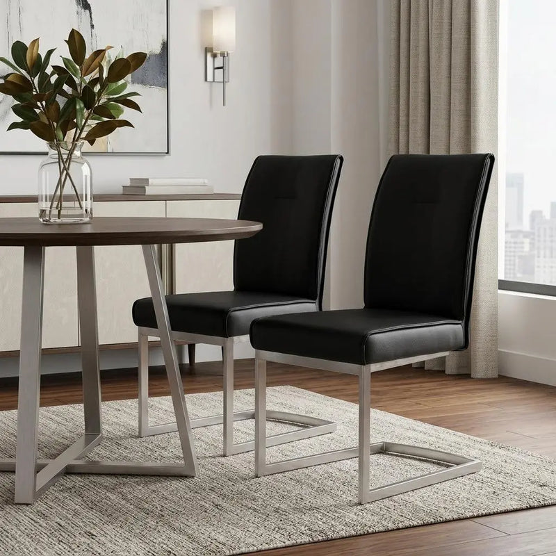 Set of Two Black and Silver Faux Leather Dining Side Chairs Homeroots Kitchen & Dining