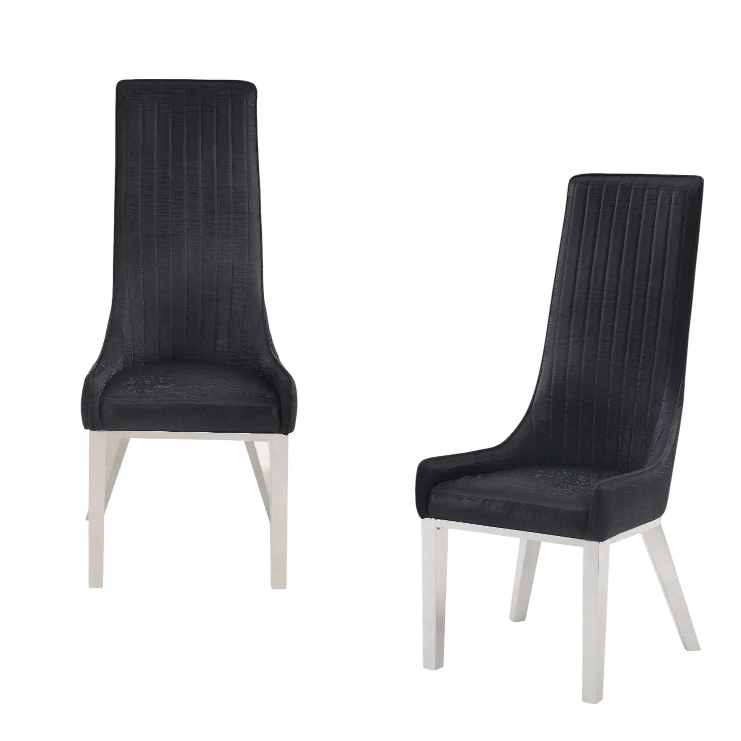 Set of Two Black and Silver Faux Leather Dining Side Chairs Homeroots Kitchen & Dining
