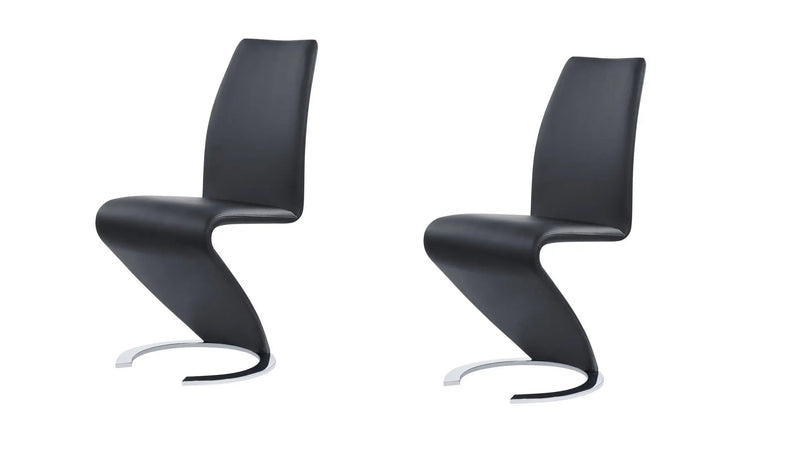 Set of Two Black and Silver Upholstered Faux Leather Dining Parsons Chairs Homeroots Kitchen & Dining