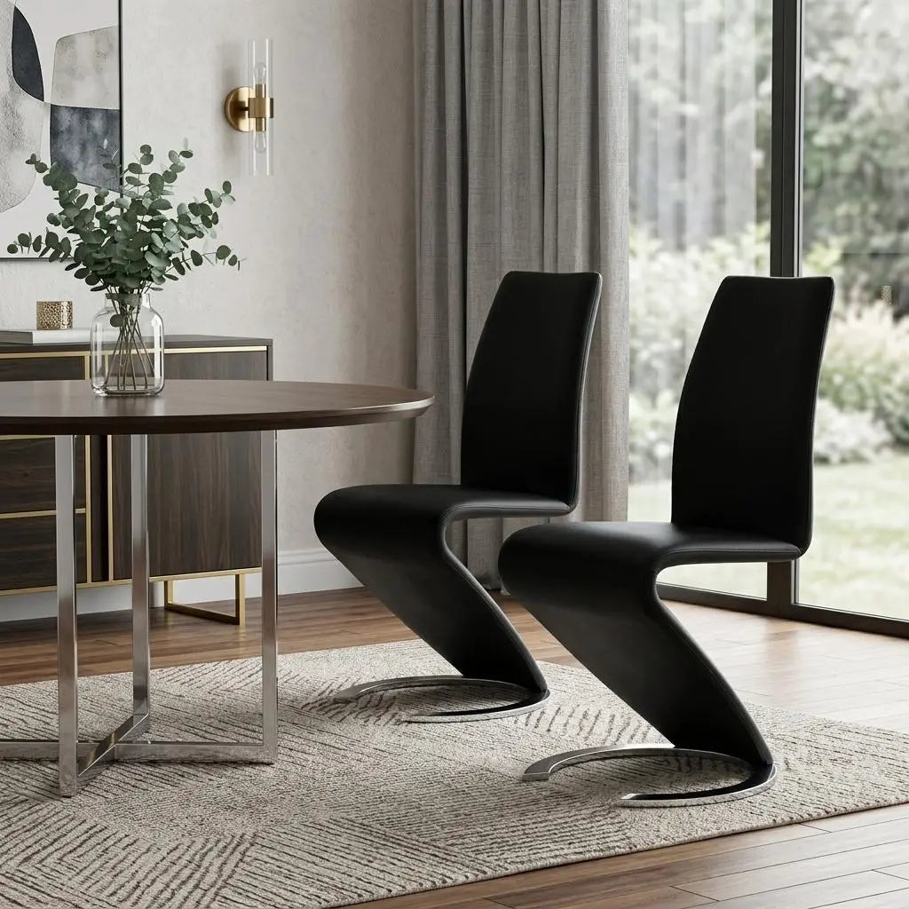 Set of Two Black and Silver Upholstered Faux Leather Dining Parsons Chairs Homeroots Kitchen & Dining