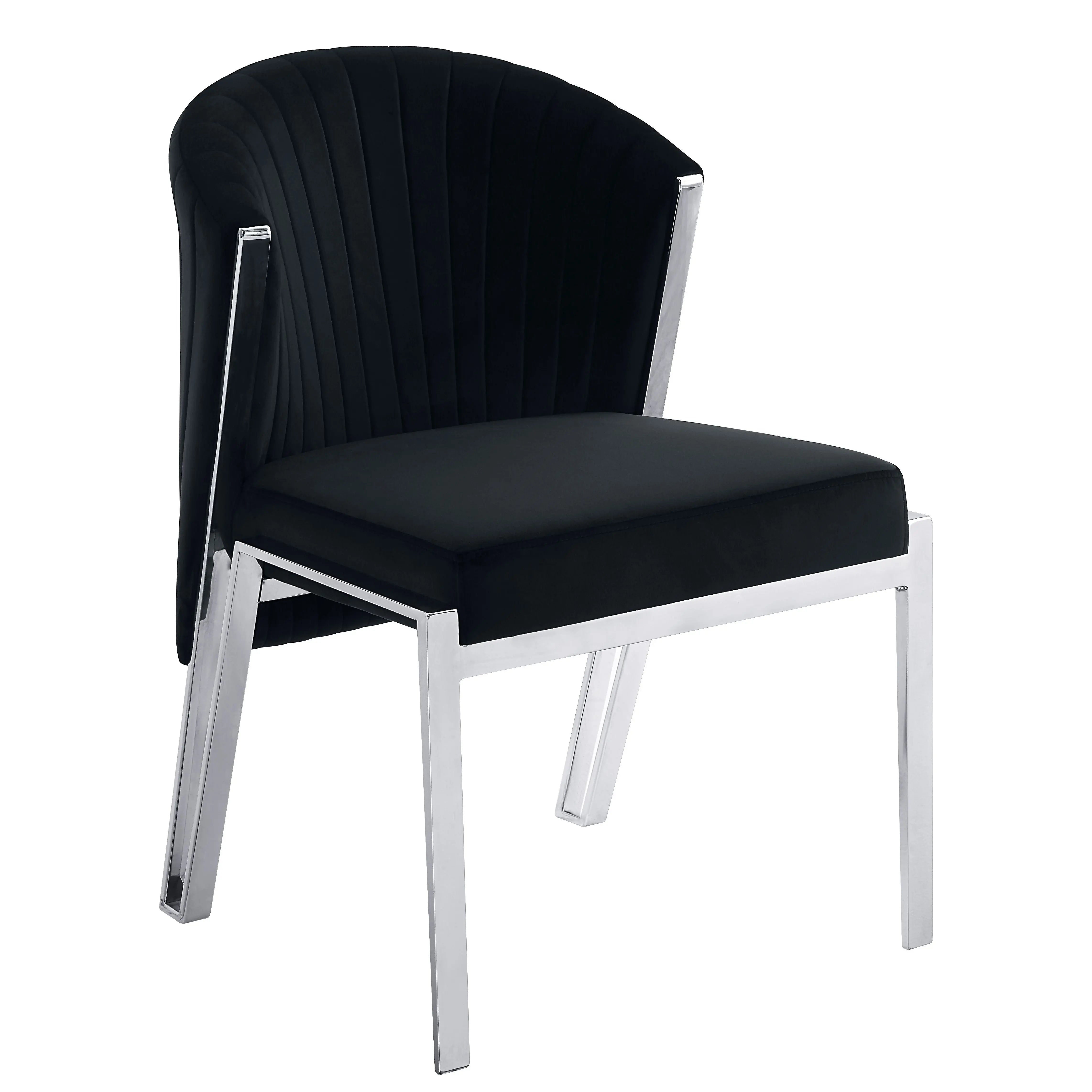 Set of Two Black and Silver Velvet Wing Back Dining Side Chairs Homeroots Kitchen & Dining