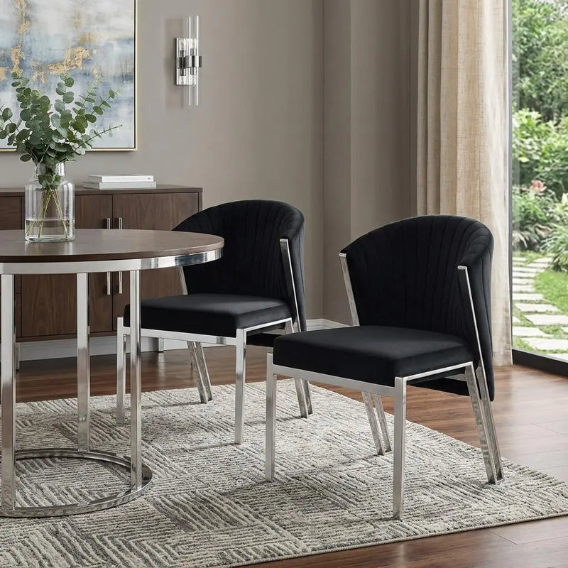 Set of Two Black and Silver Velvet Wing Back Dining Side Chairs Homeroots Kitchen & Dining