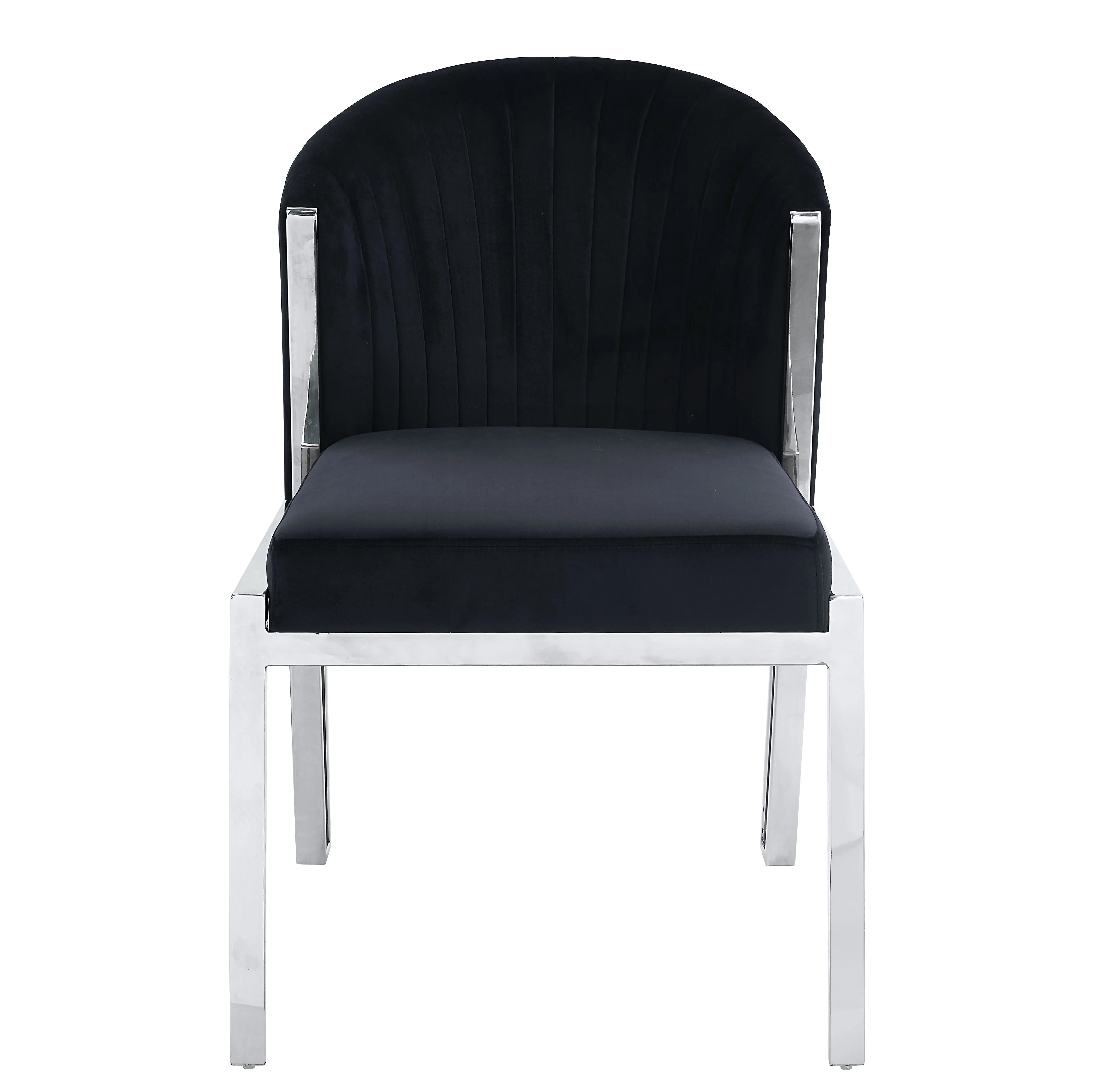 Set of Two Black and Silver Velvet Wing Back Dining Side Chairs Homeroots Kitchen & Dining