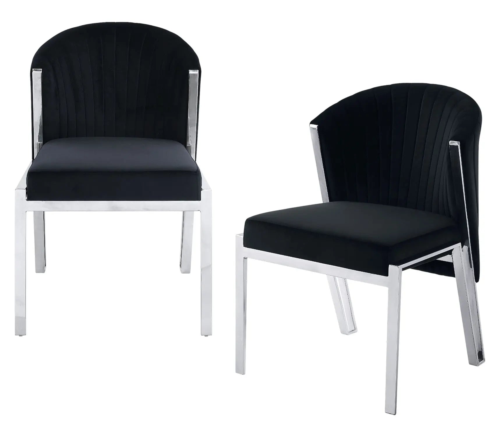 Set of Two Black and Silver Velvet Wing Back Dining Side Chairs Homeroots Kitchen & Dining