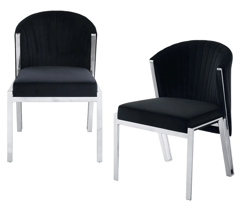 Set of Two Black and Silver Velvet Wing Back Dining Side Chairs Homeroots Kitchen & Dining