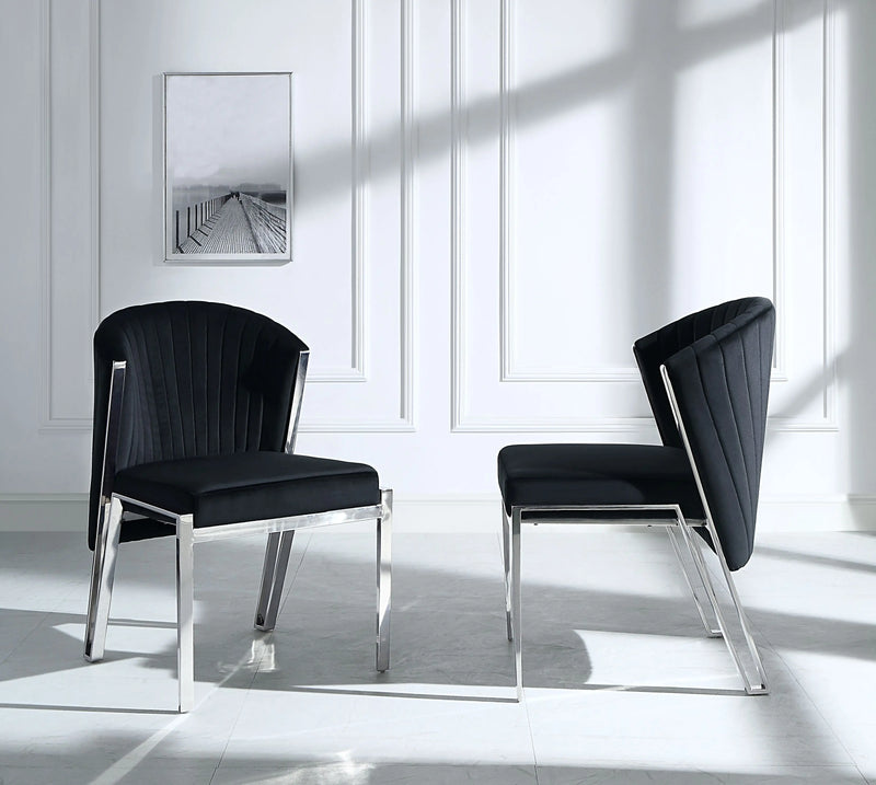 Set of Two Black and Silver Velvet Wing Back Dining Side Chairs Homeroots Kitchen & Dining