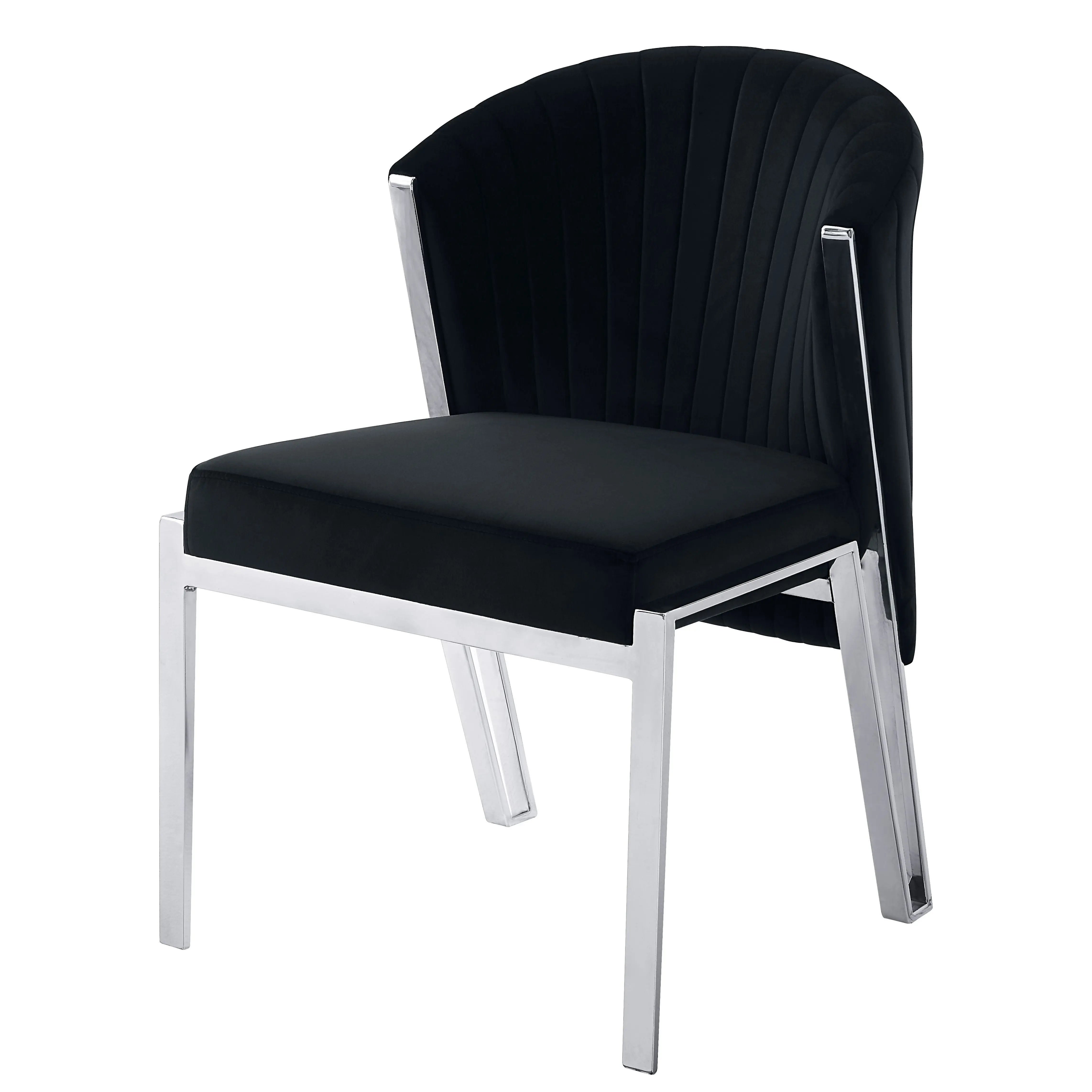 Set of Two Black and Silver Velvet Wing Back Dining Side Chairs Homeroots Kitchen & Dining