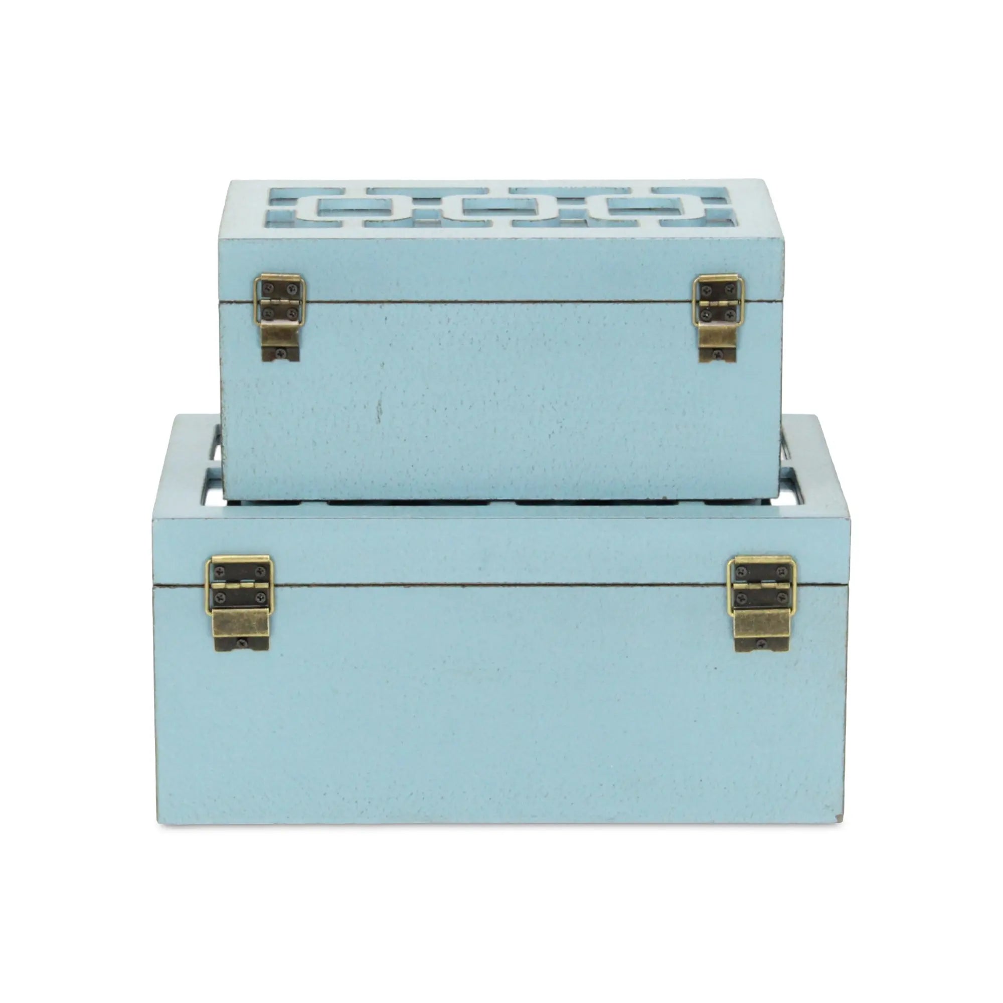 Set of Two Blue And White Nesting Wood And Mirrored Glass Organizing Box With Lid Homeroots Office