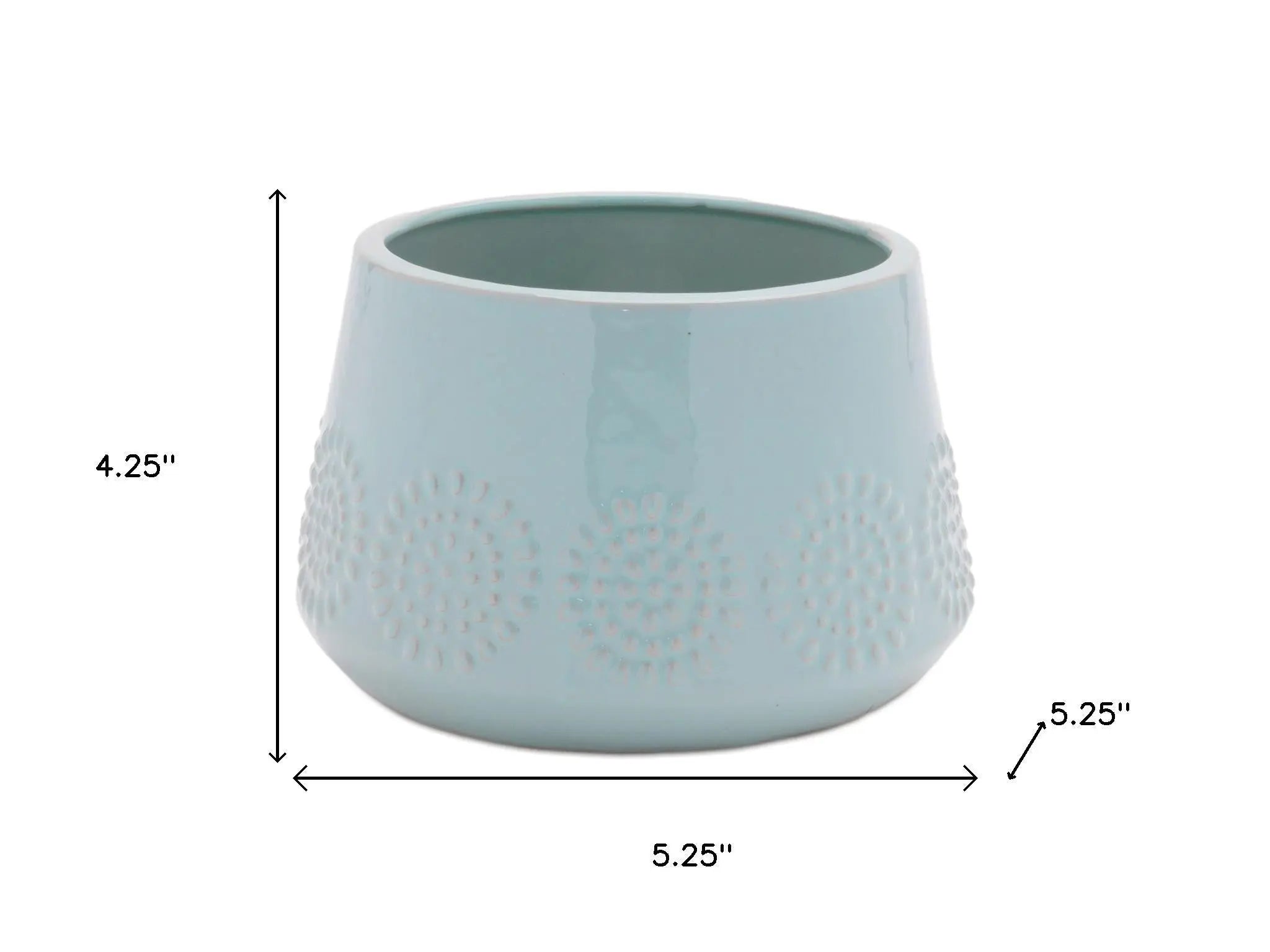 Set of Two Blue Ceramic 8 Ounce Geometric Round Pot Planters Homeroots Home Decor