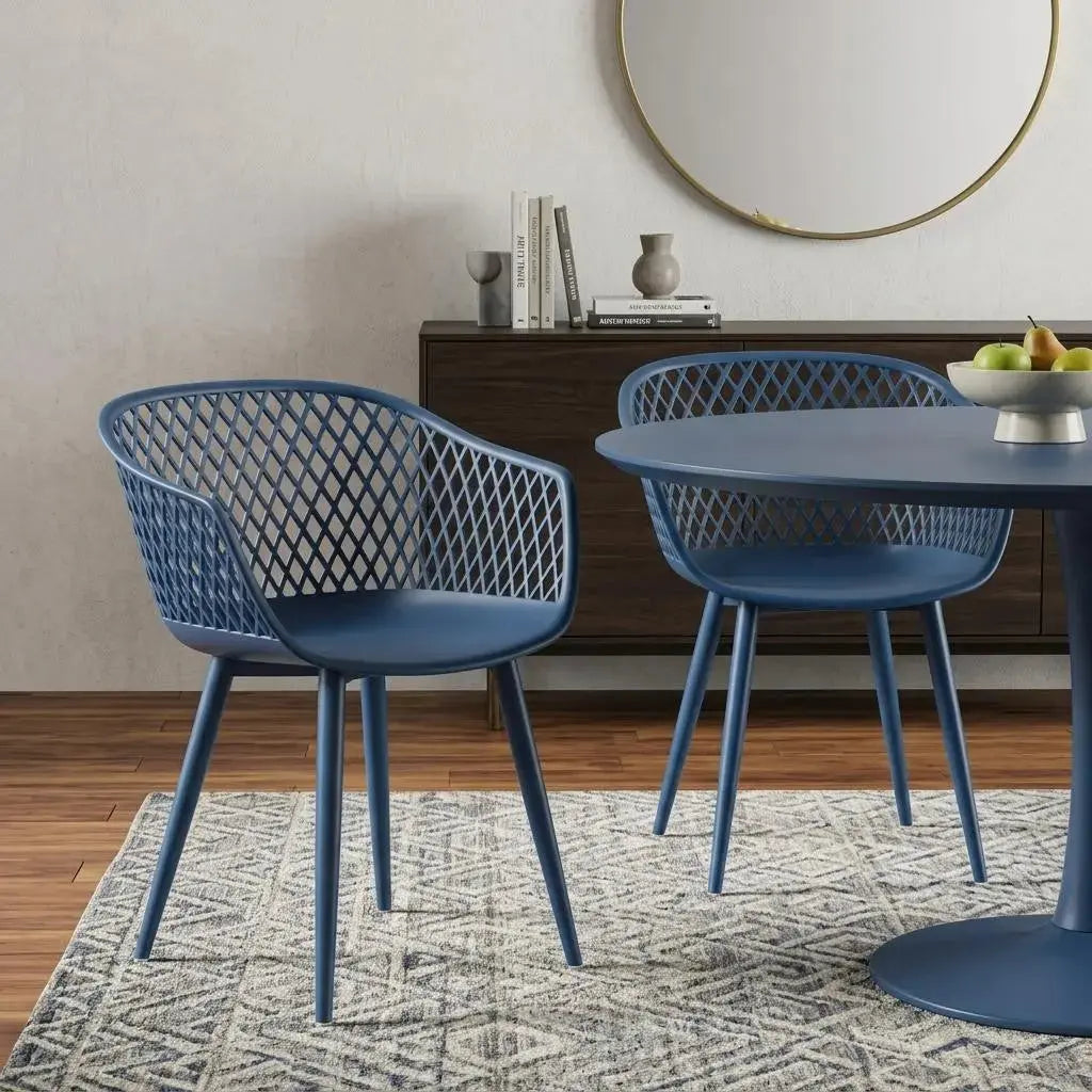 Set of Two Blue Heavy Duty Plastic Outdoor Stacking Dining Chairs Homeroots Outdoor