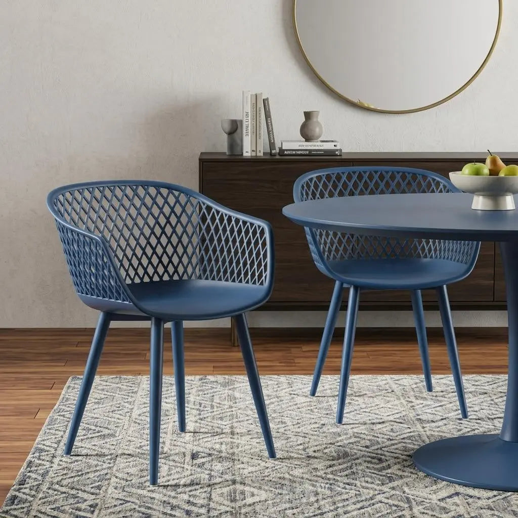Set of Two Blue Heavy Duty Plastic Outdoor Stacking Dining Chairs Homeroots Outdoor