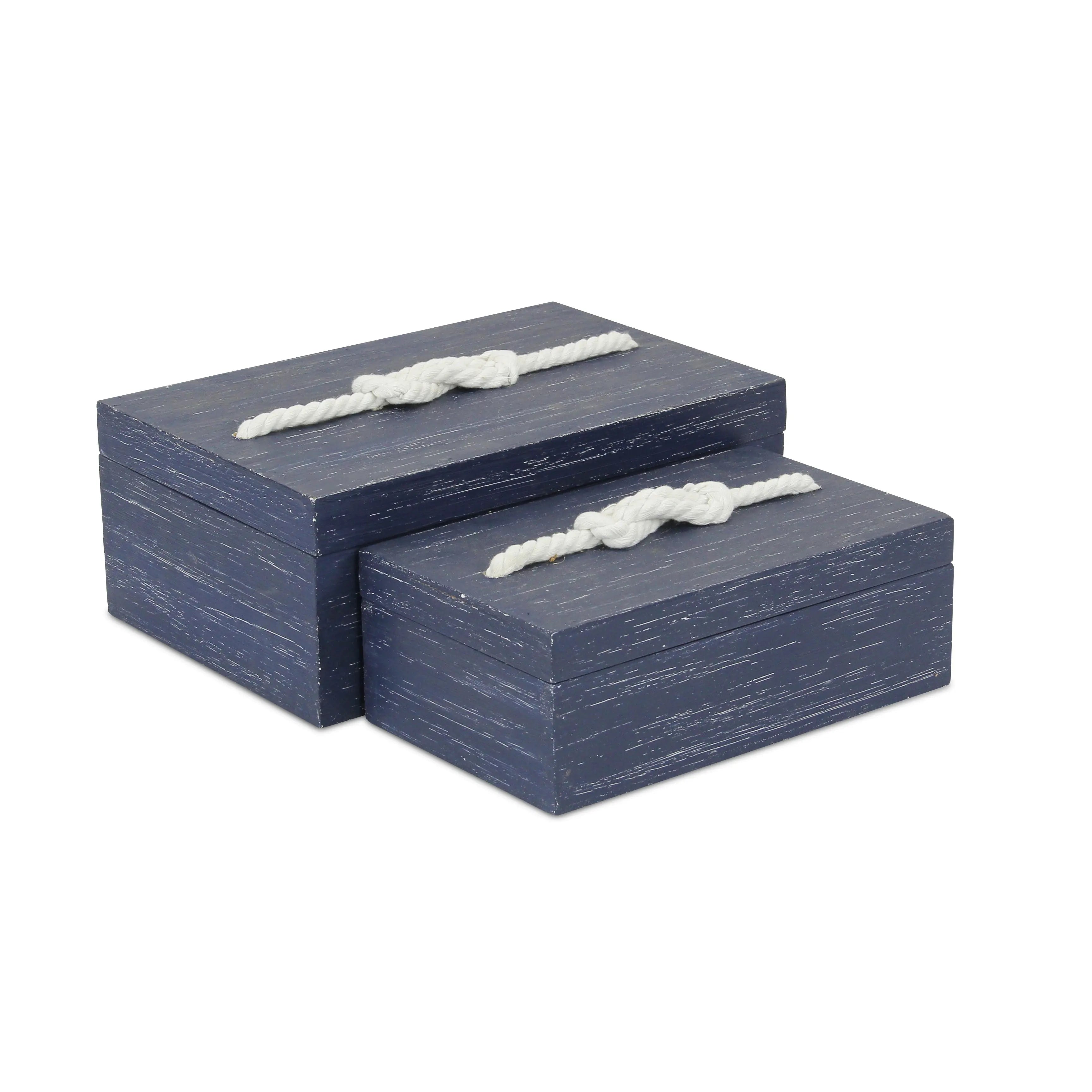 Set of Two Blue Nesting Solid Wood Organizing Box With Lid Homeroots Office