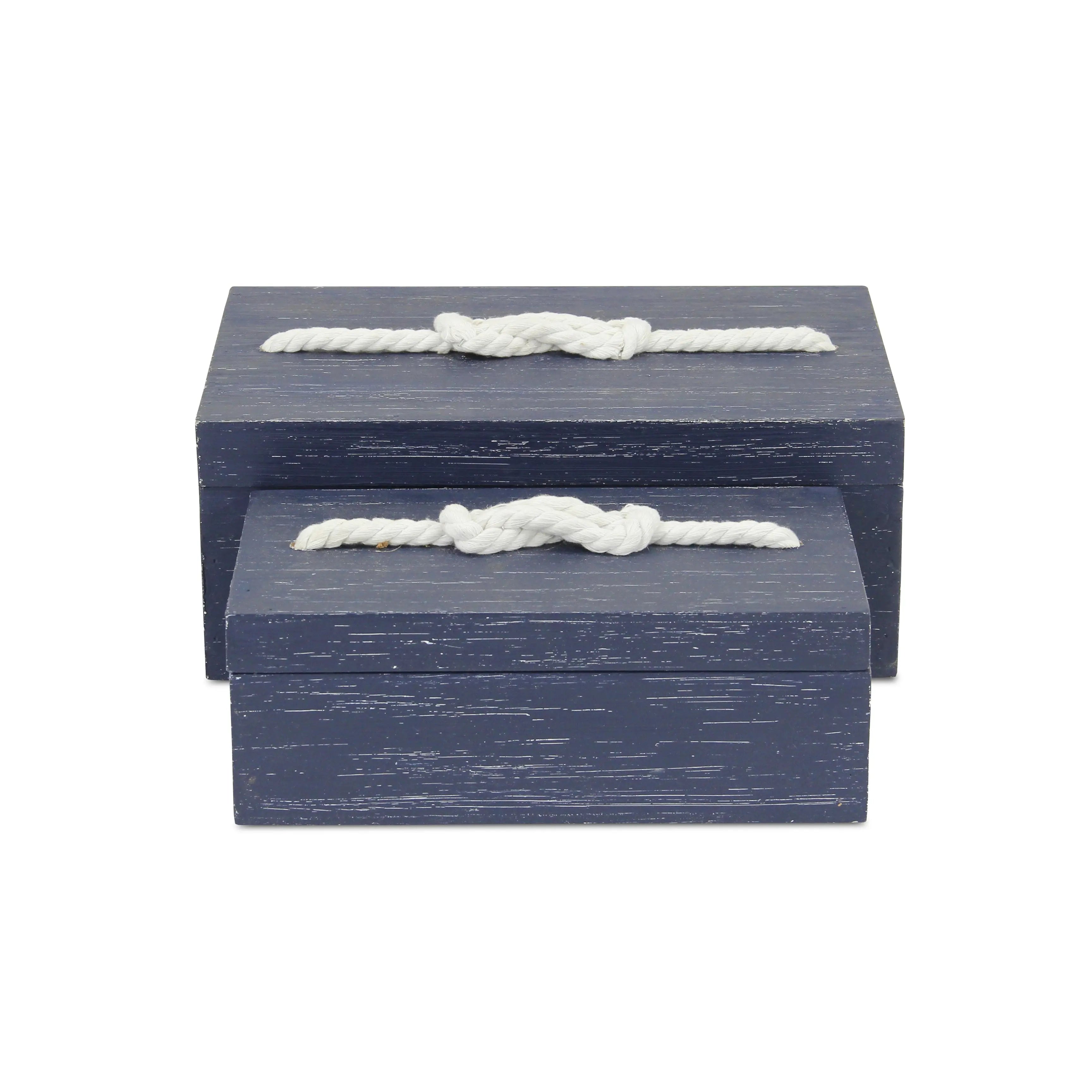 Set of Two Blue Nesting Solid Wood Organizing Box With Lid Homeroots Office
