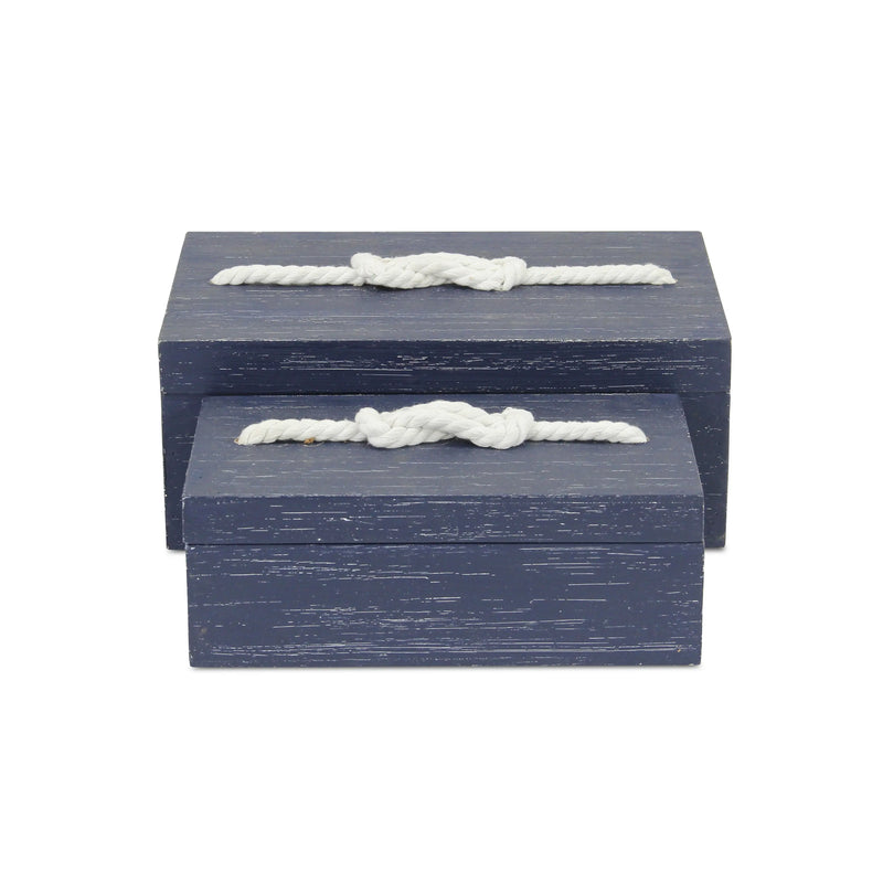 Set of Two Blue Nesting Solid Wood Organizing Box With Lid Homeroots Office