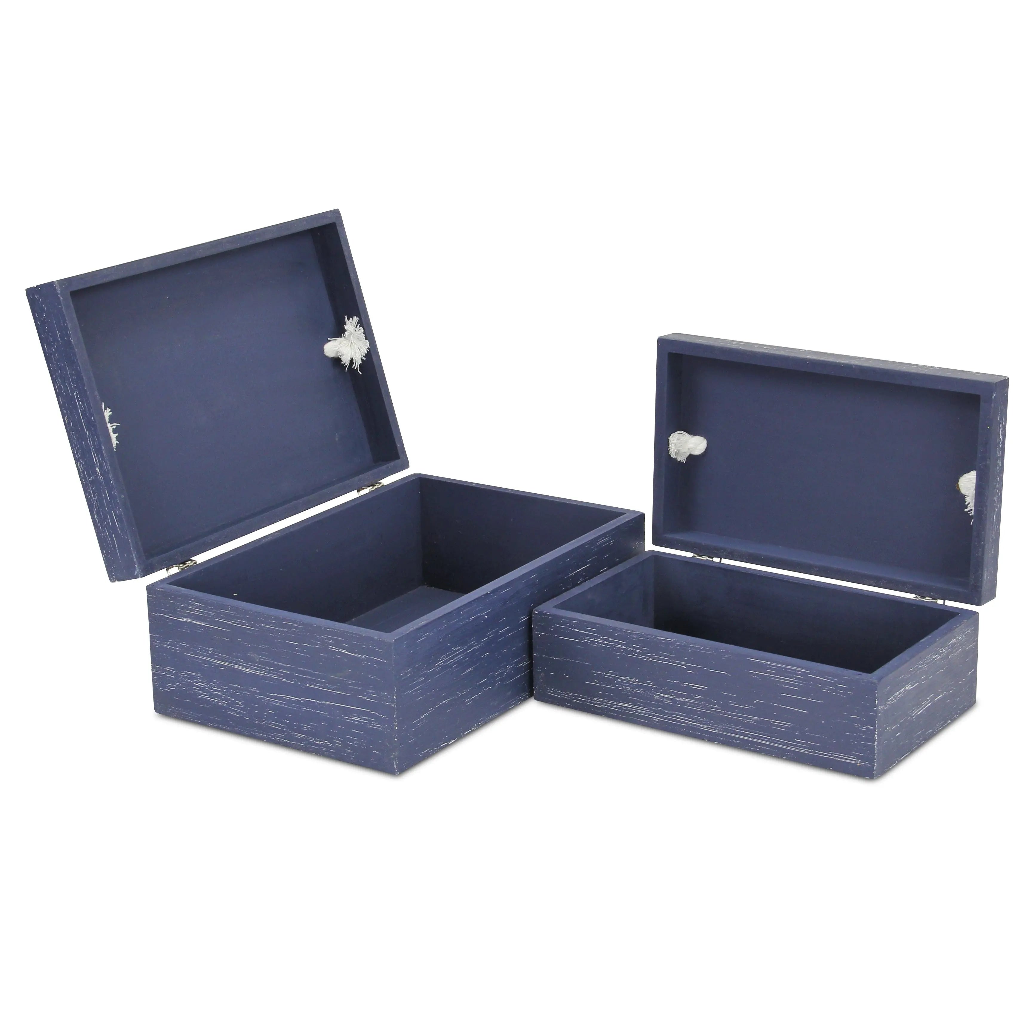 Set of Two Blue Nesting Solid Wood Organizing Box With Lid Homeroots Office