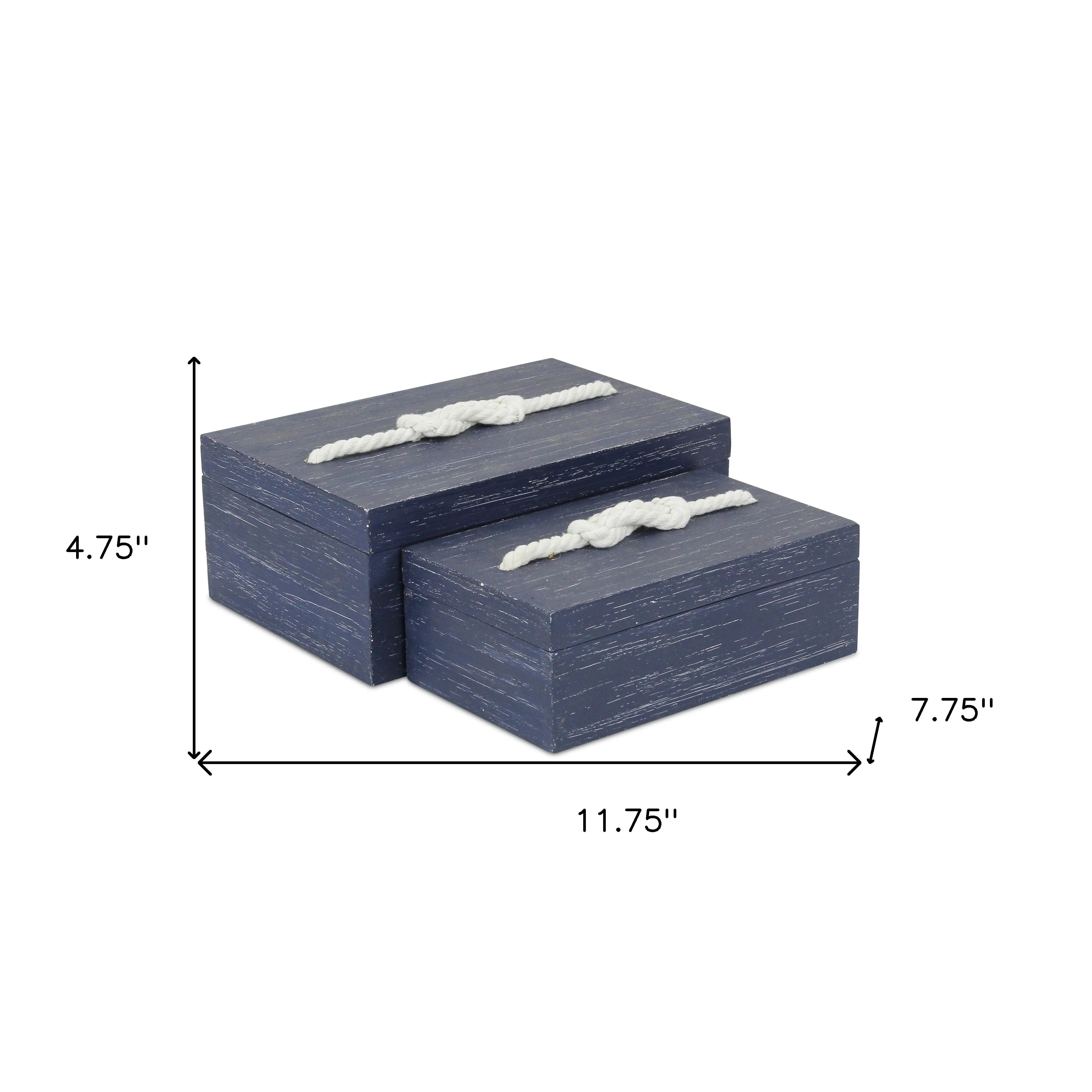Set of Two Blue Nesting Solid Wood Organizing Box With Lid Homeroots Office