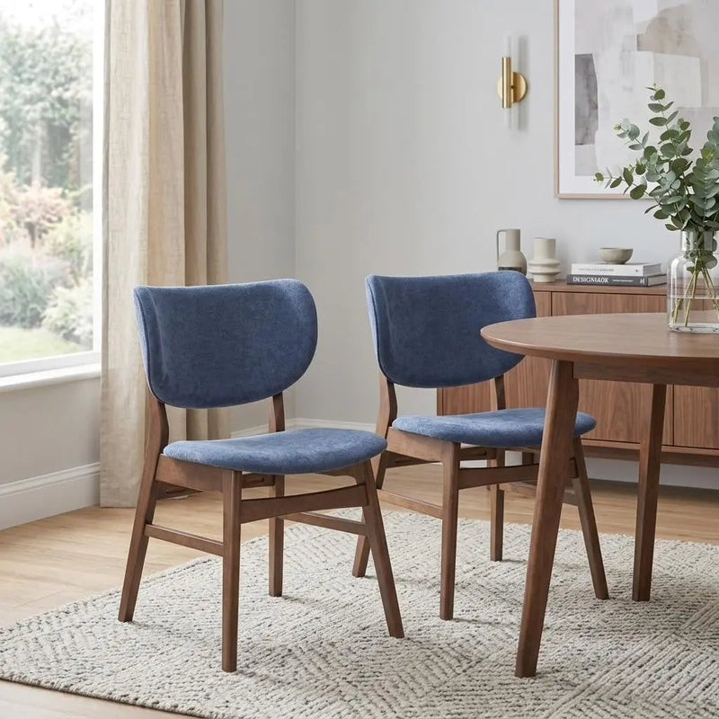 Set of Two Blue and Brown Fabric Open Back Dining Side Chairs Homeroots Kitchen & Dining