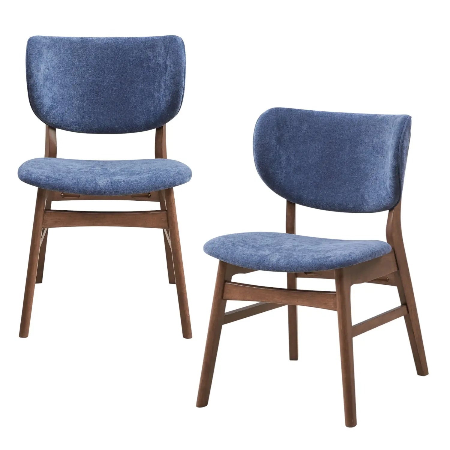 Set of Two Blue and Brown Fabric Open Back Dining Side Chairs Homeroots Kitchen & Dining