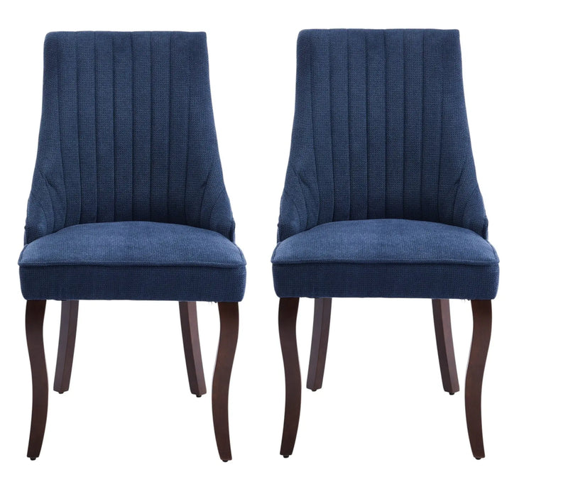Set of Two Blue and Brown Linen Dining Side Chairs Homeroots Kitchen & Dining