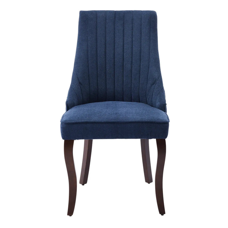 Set of Two Blue and Brown Linen Dining Side Chairs Homeroots Kitchen & Dining