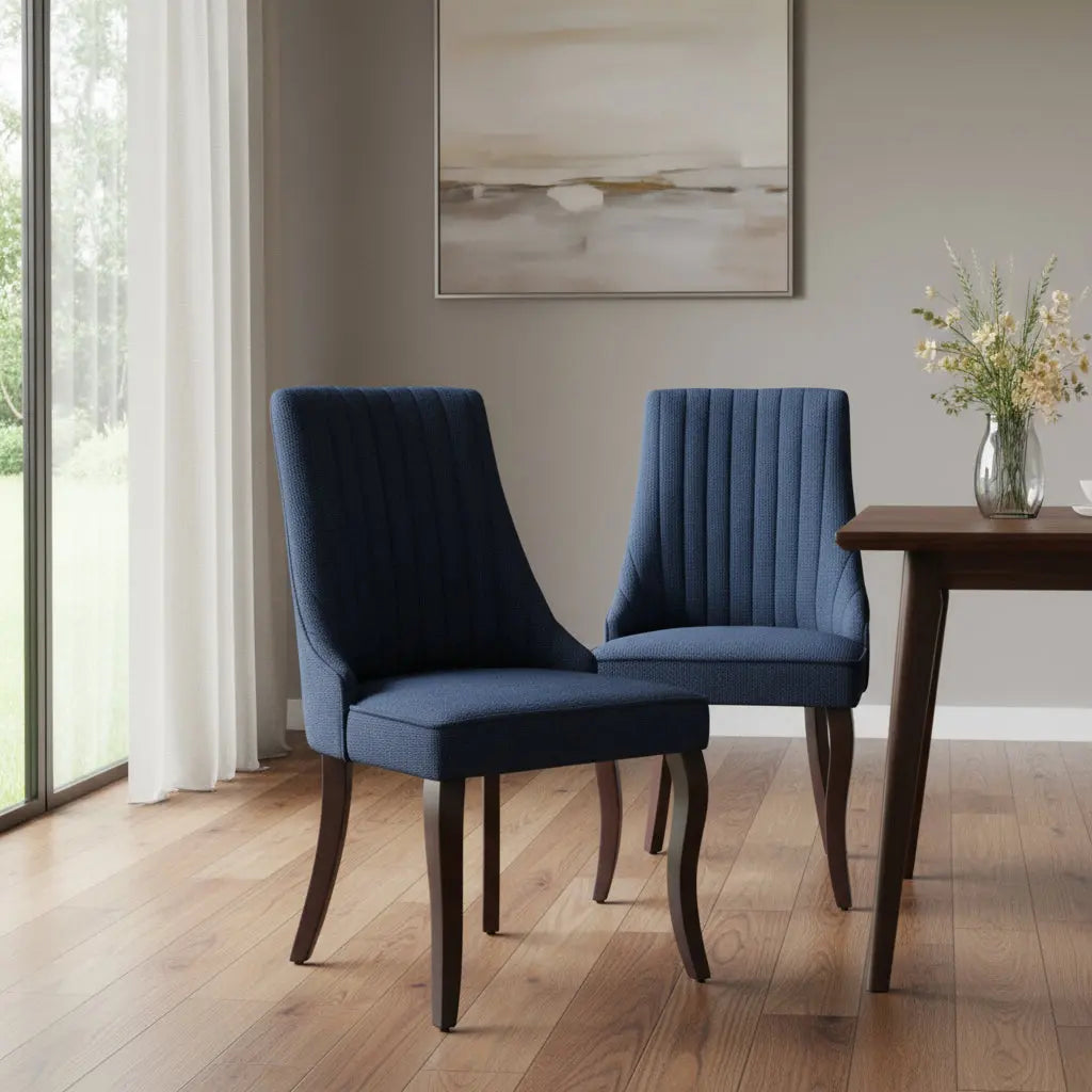 Set of Two Blue and Brown Linen Dining Side Chairs Homeroots Kitchen & Dining